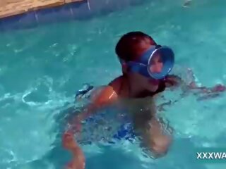 Marvellous brunette hooker Candy swims underwater